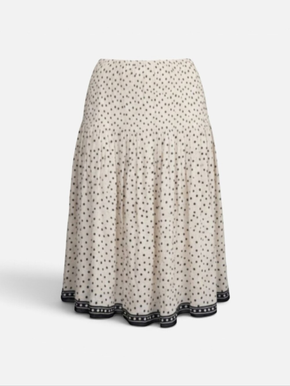 Max Studio Blush Pink Black Polka Dot Smocked Elastic Waist Midi Skirt NWT Med